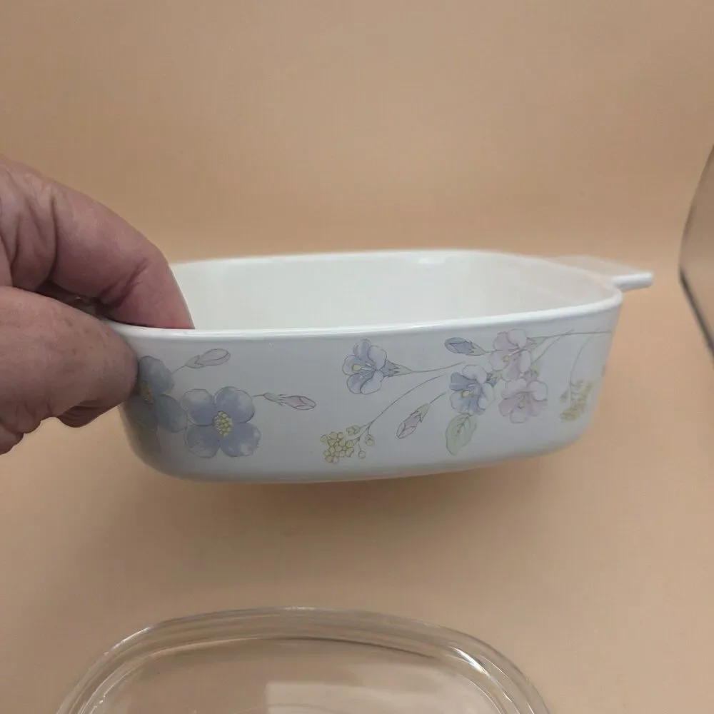 CorningWare Floral Square 1L Casserole Dish w/ Glass Lid Handle A-1-B
